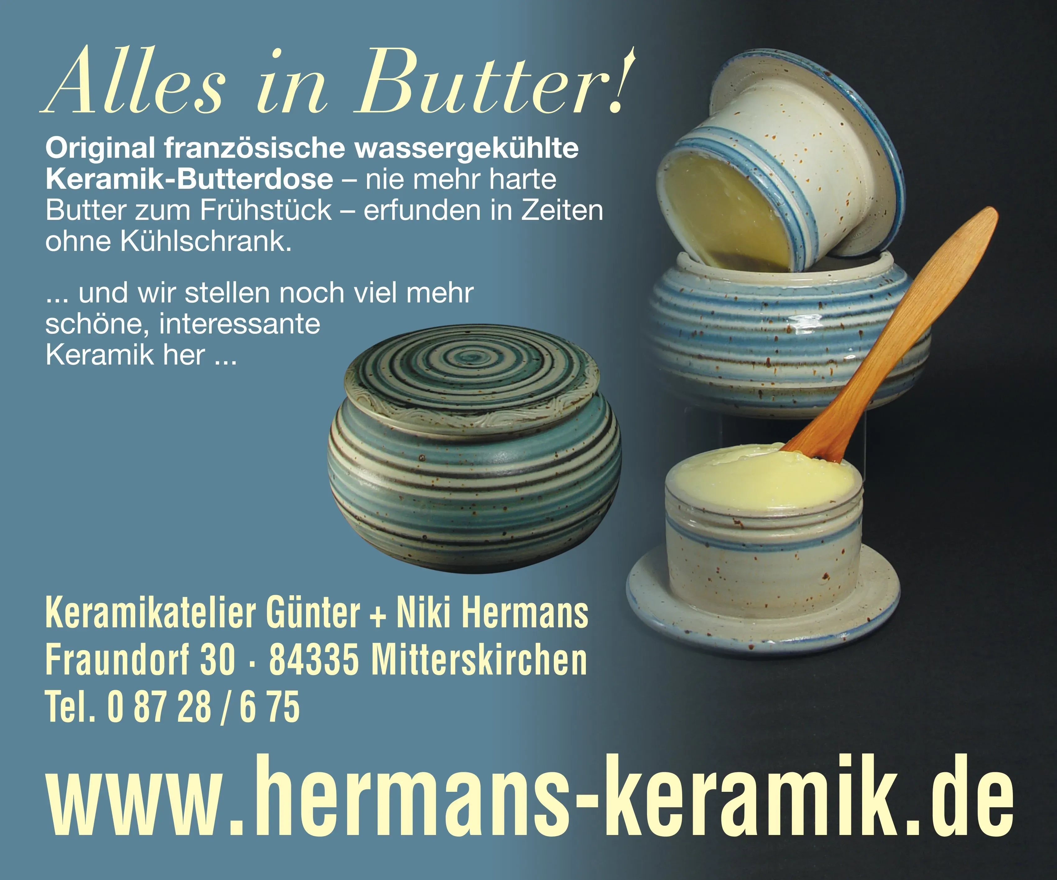 Französische wassergekühlte Butterdosen